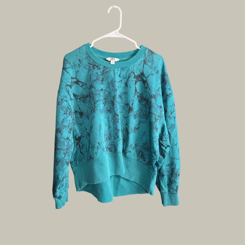 JoyLab Teal Black Marble Tie Dye Oversized Crewneck Sweatshirt XL